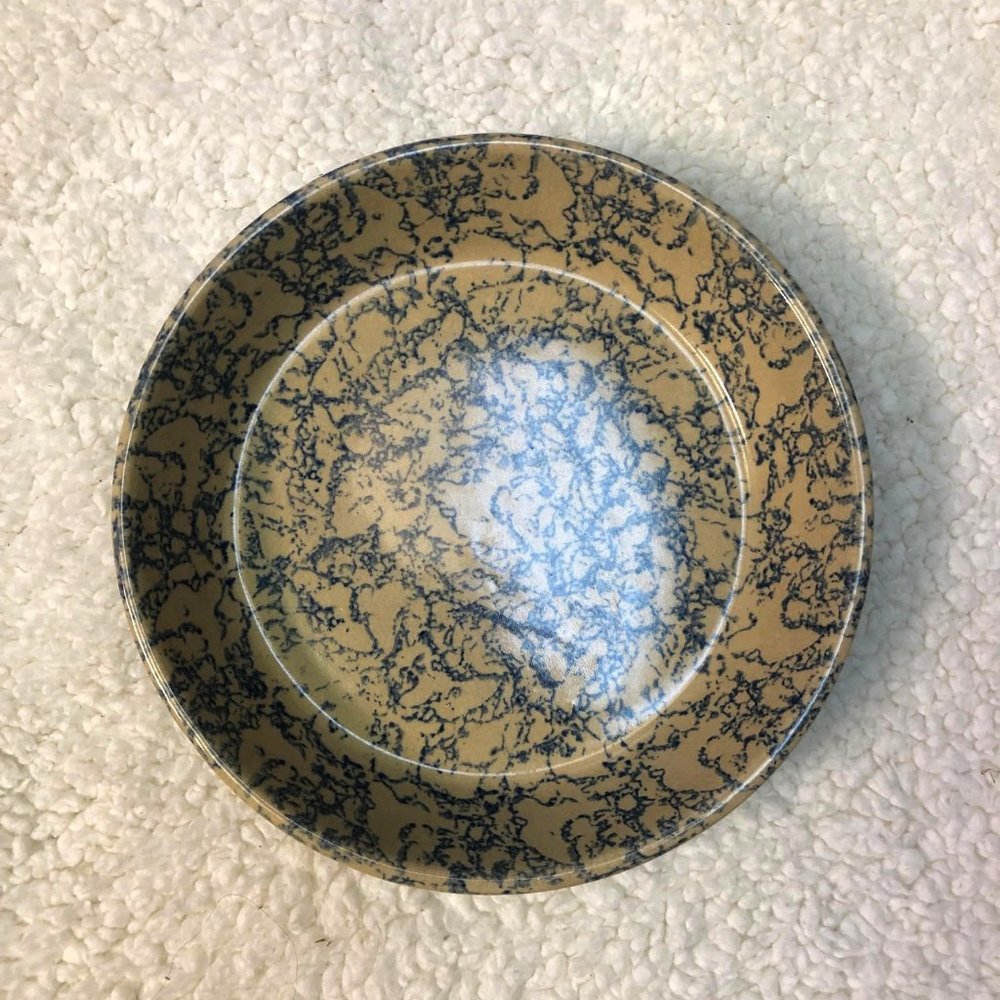 Vtg Robinson Ransbottom Roseville Pottery Blue Spongeware Pie Plate